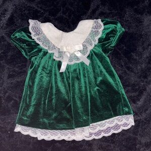Expressions Green Velvet Dress with White Lace